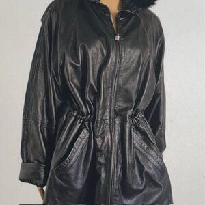 VINTAGE LEATHER (GENUINE) HOODED JACKET-MEDIUM SIZE